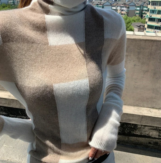 Jersey De Cuello Alto Con Motivo De Cuadros Para Mujer | Ideal Para Otoño E Invierno