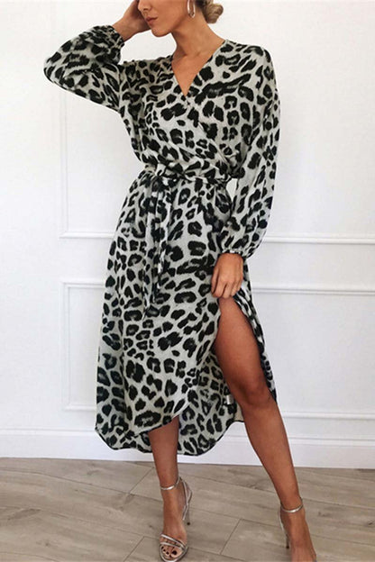 Vestido Midi con Cuello en V y Estampado de Leopardo Para Mujer | Ideal Para Salidas Planificadas y Eventos