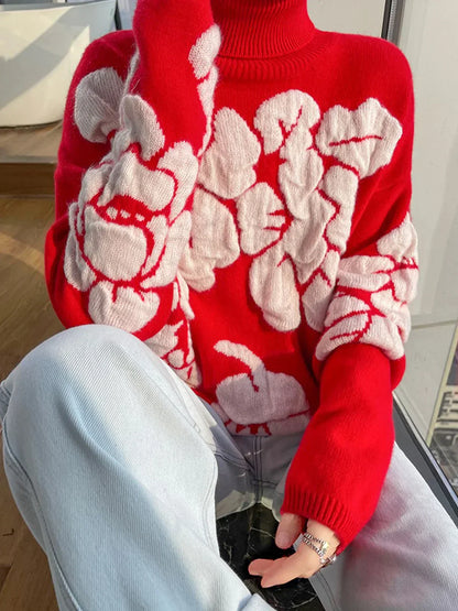 Jersey de Punto con Cuello Alto y Motivos en Relieve para Mujer | Ideal para Uso Diario