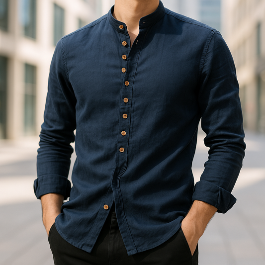 Camisa de Manga Larga con Corte Amplio y Cuello Clásico para Hombre | Ideal para Uso Diario e Informal