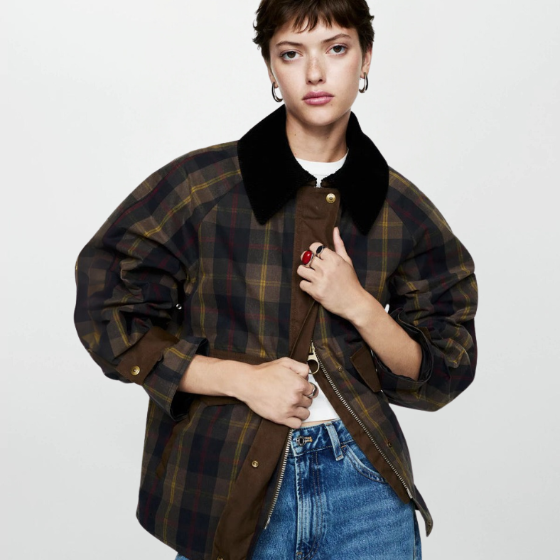 Abrigo con Diseño De Cuadros con Cierre De Cremallera para Mujer | Ideal para Días Fríos