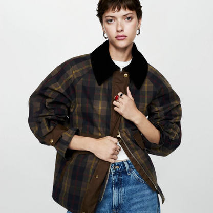 Abrigo con Diseño De Cuadros con Cierre De Cremallera para Mujer | Ideal para Días Fríos