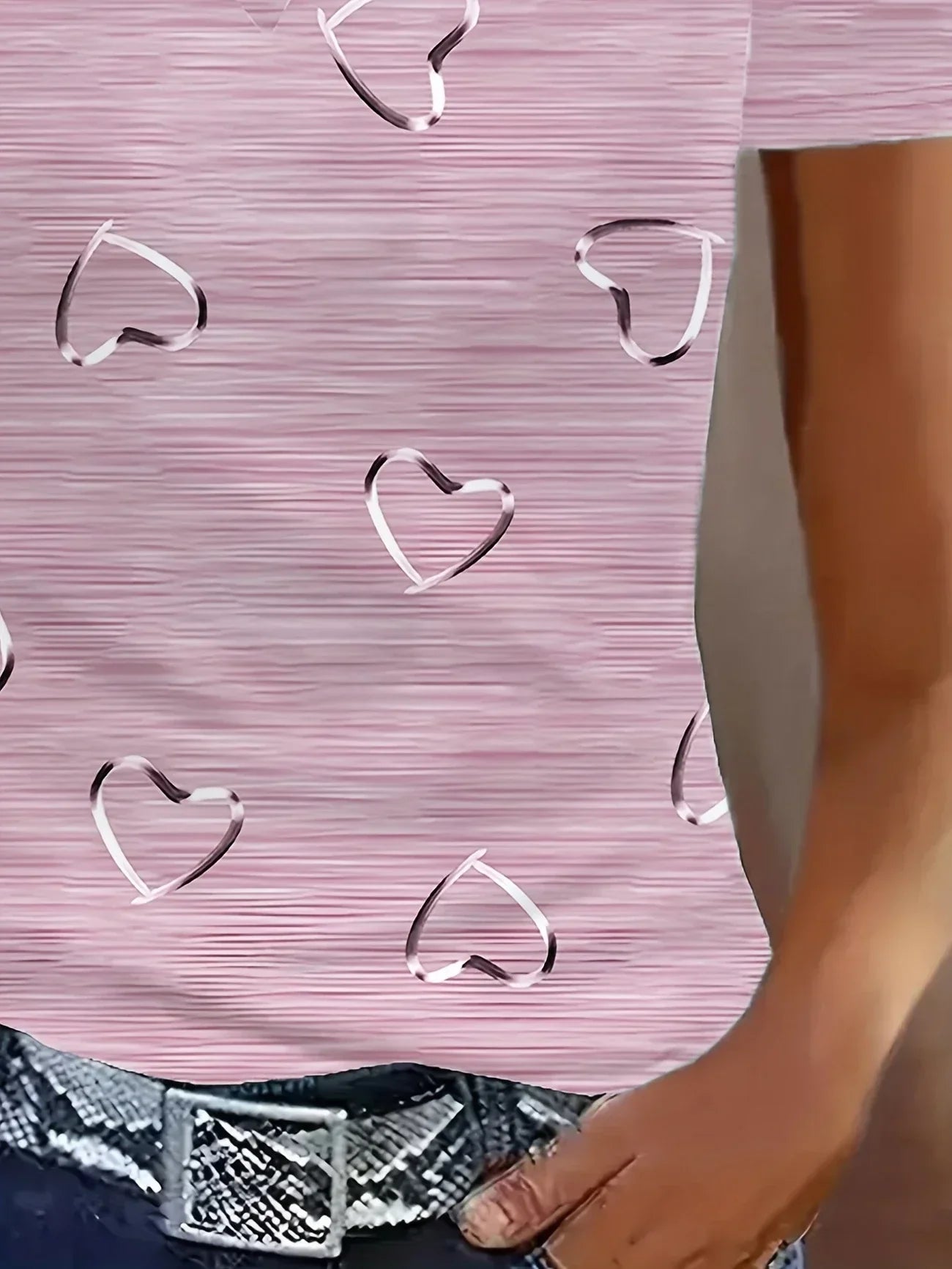 Top De Manga Larga Con Cuello En V Y Estampado De Corazones Para Mujer | Ideal Para Uso Diario