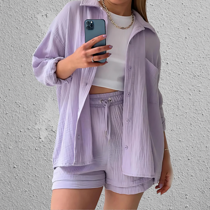 Conjunto de Dos Piezas con Camisa de Manga Larga para Mujer | Ideal para Uso Informal