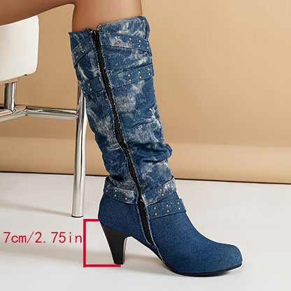 Botas de Tacón Medio para Mujer con Diseño Tejido | Ideal para Varias Temporadas