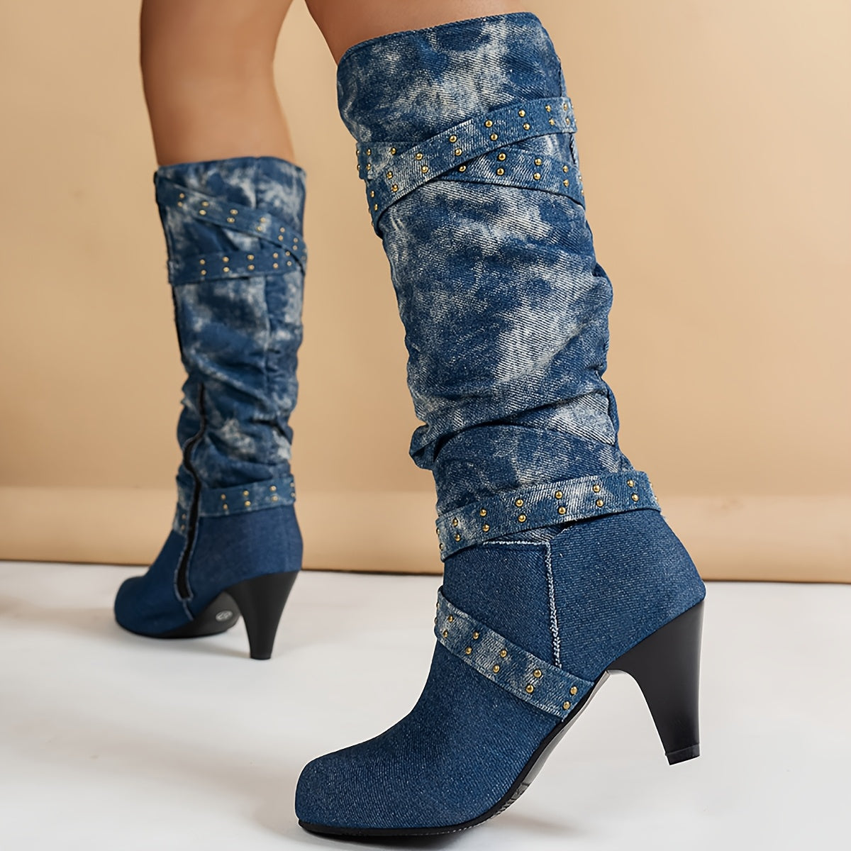 Botas de Tacón Medio para Mujer con Diseño Tejido | Ideal para Varias Temporadas