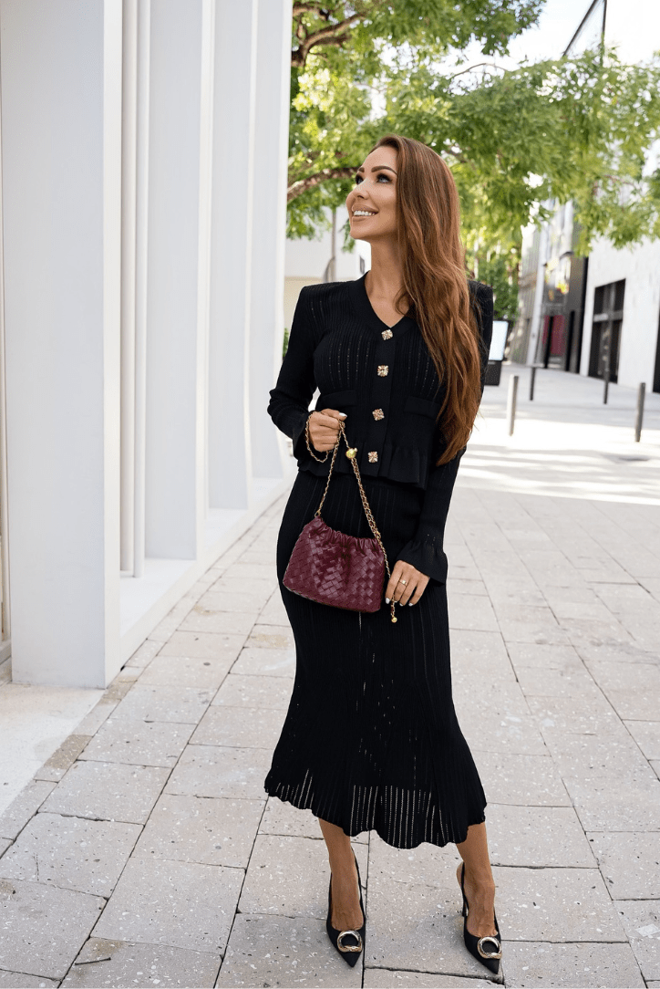 Conjunto De Dos Piezas con Chaqueta Ajustada y Falda Midi para Mujer | Ideal para Uso Diario