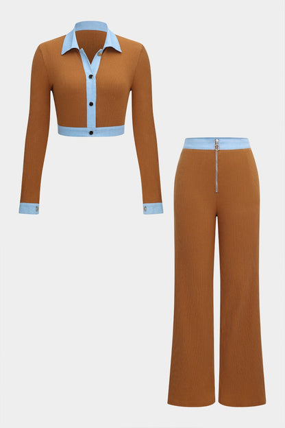Conjunto De Dos Piezas con Camisa Ajustada y Pantalón De Pierna Ancha para Mujer | Ideal para Uso Diario y Entornos Formales