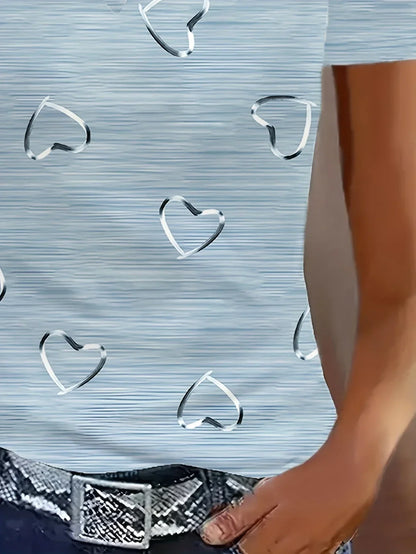 Top De Manga Larga Con Cuello En V Y Estampado De Corazones Para Mujer | Ideal Para Uso Diario