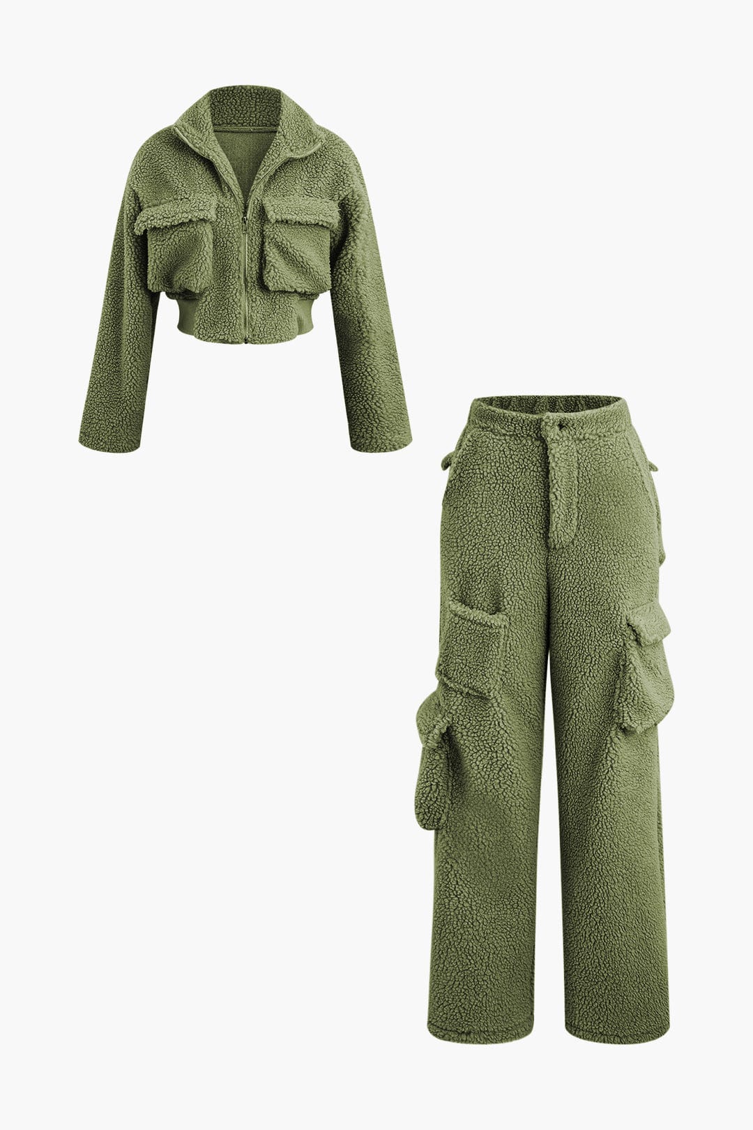 Conjunto de Dos Piezas con Chaqueta Corta y Pantalón Cargo para Mujer | Ideal para Uso Diario y Clima Frío