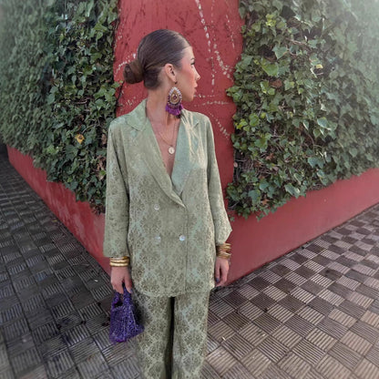 Conjunto De Blazer De Manga Larga Y Pantalón De Pierna Ancha Para Adultos | Ideal Para Entornos Profesionales Y Versátiles