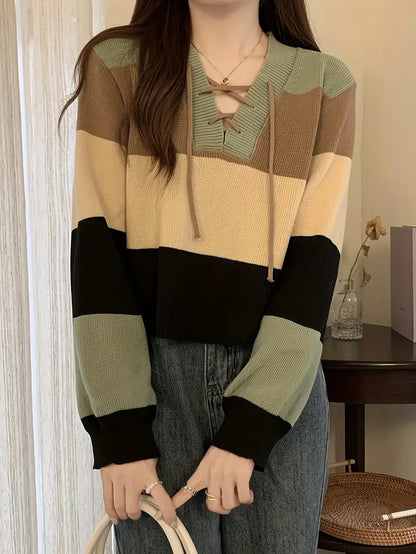 Jersey Multicolor con Cuello en Pico para Mujer | Ideal para Otoño e Invierno