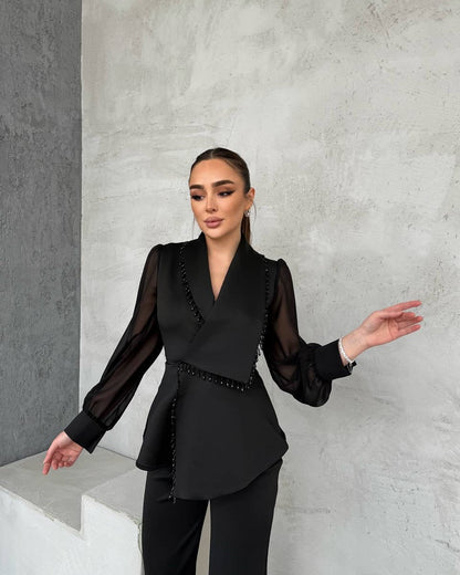 Conjunto De Dos Piezas Con Blazer Cruzado Y Pantalón Recto Para Mujer | Ideal Para Eventos Profesionales Y Formales