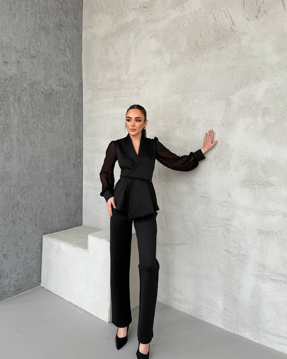 Conjunto De Dos Piezas Con Blazer Cruzado Y Pantalón Recto Para Mujer | Ideal Para Eventos Profesionales Y Formales