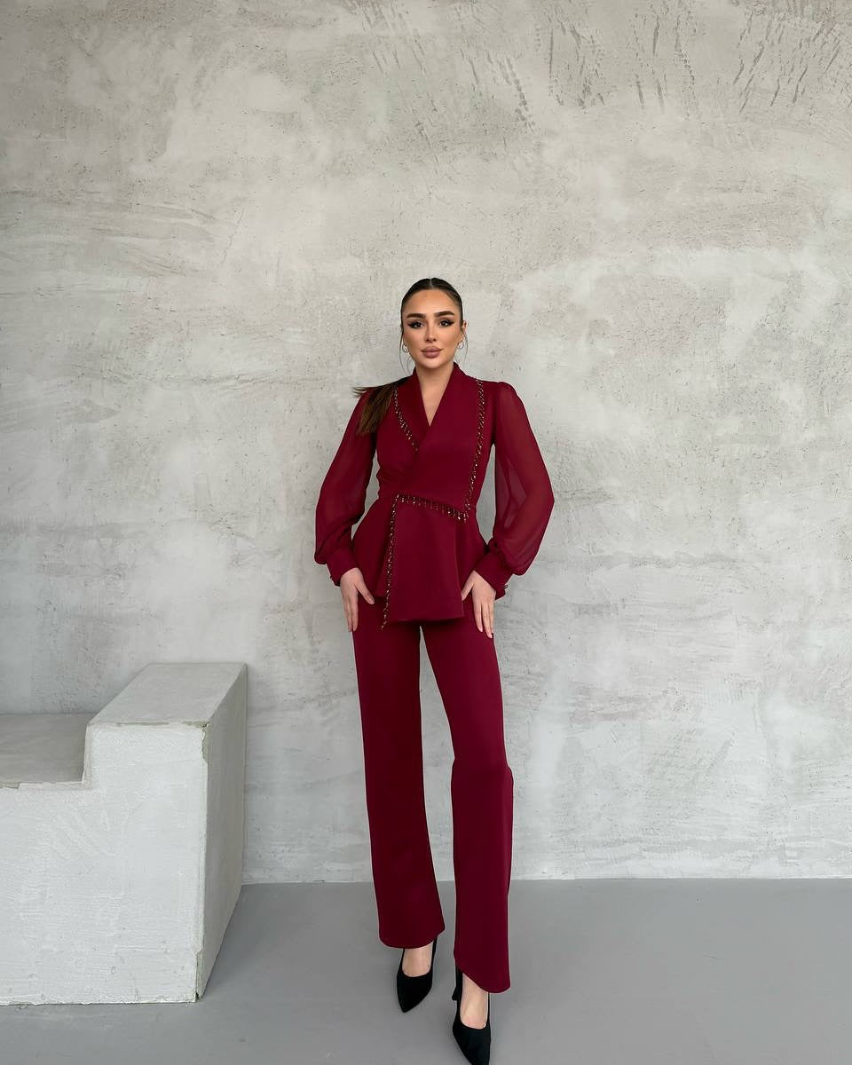 Conjunto De Dos Piezas Con Blazer Cruzado Y Pantalón Recto Para Mujer | Ideal Para Eventos Profesionales Y Formales