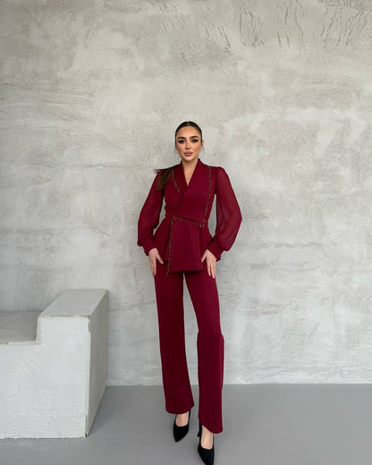 Conjunto De Dos Piezas Con Blazer Cruzado Y Pantalón Recto Para Mujer | Ideal Para Eventos Profesionales Y Formales