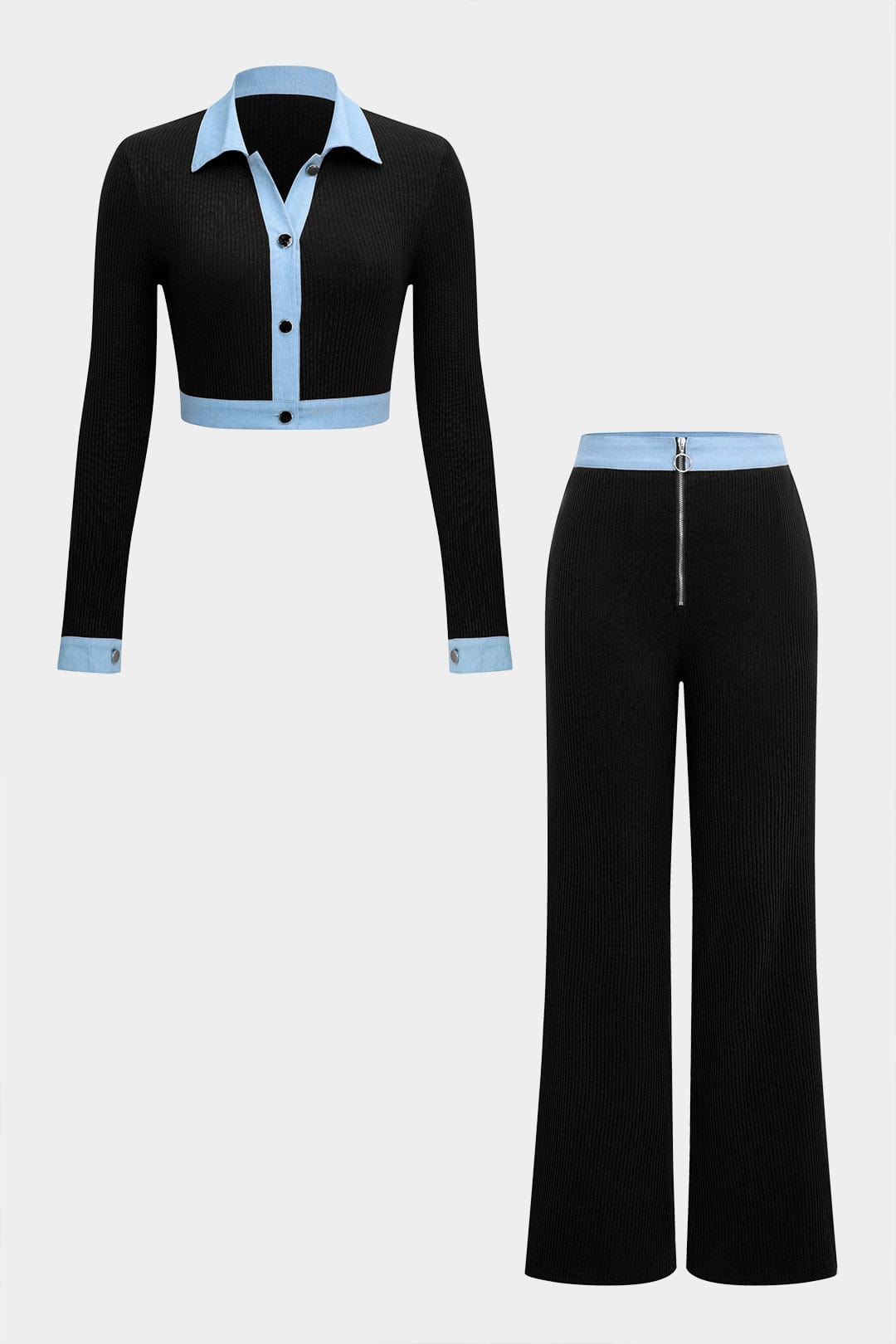 Conjunto De Dos Piezas con Camisa Ajustada y Pantalón De Pierna Ancha para Mujer | Ideal para Uso Diario y Entornos Formales