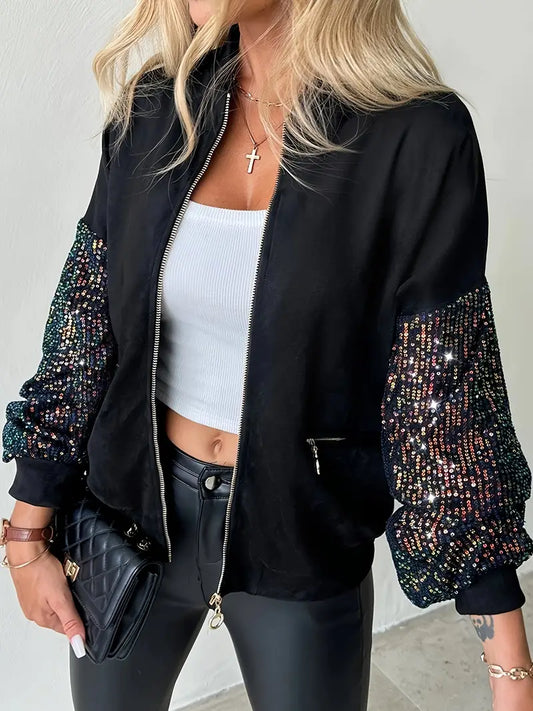 Chaqueta con Apliques de Paillettes y Corte Ajustado para Mujer | Ideal para Eventos