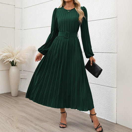 Vestido Midi con Cintura Ceñida y Mangas Ligeramente Abullonadas para Mujer | Ideal para Ceremonias y Ocasiones Especiales