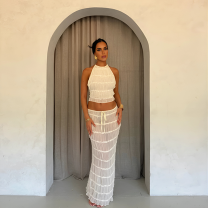 Conjunto de Dos Piezas con Top Halter para Mujer | Ideal para Uso en Climas Cálidos