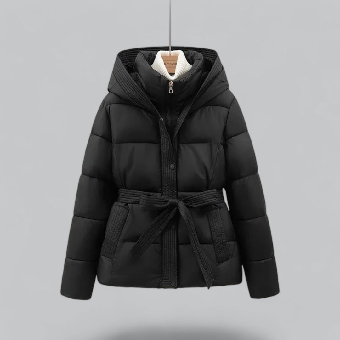 Chaqueta Corta Acolchada con Cinturón y Capucha para Mujer | Uso Diario en Otoño e Invierno