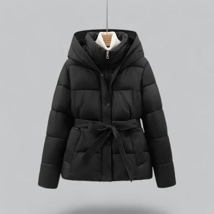Chaqueta Corta Acolchada con Cinturón y Capucha para Mujer | Uso Diario en Otoño e Invierno