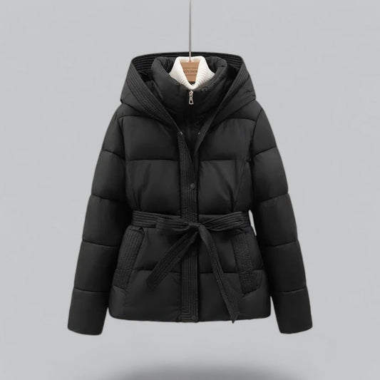 Chaqueta Corta Acolchada con Cinturón y Capucha para Mujer | Uso Diario en Otoño e Invierno