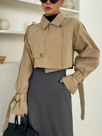 Trench Corto con Cierre Asimétrico y Detalles de Hebilla para Mujer | Ideal para Uso Diario y Eventos Formales