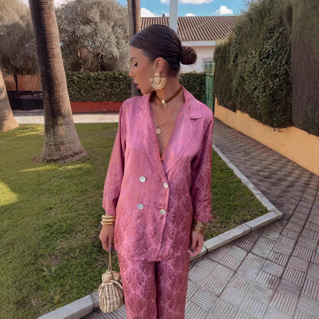 Conjunto De Blazer De Manga Larga Y Pantalón De Pierna Ancha Para Adultos | Ideal Para Entornos Profesionales Y Versátiles