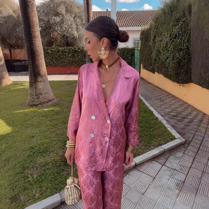 Conjunto De Blazer De Manga Larga Y Pantalón De Pierna Ancha Para Adultos | Ideal Para Entornos Profesionales Y Versátiles