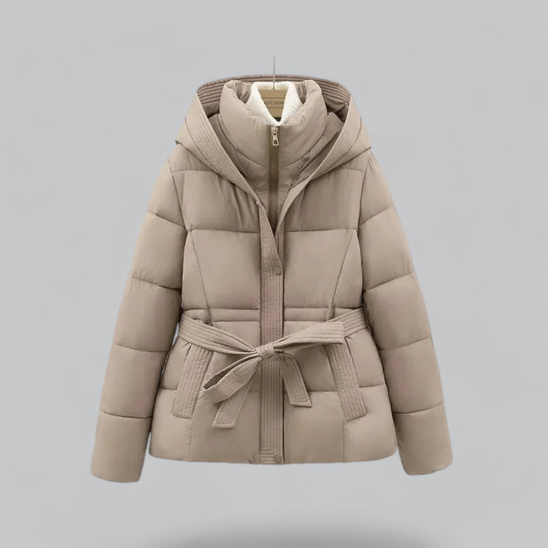 Chaqueta Corta Acolchada con Cinturón y Capucha para Mujer | Uso Diario en Otoño e Invierno