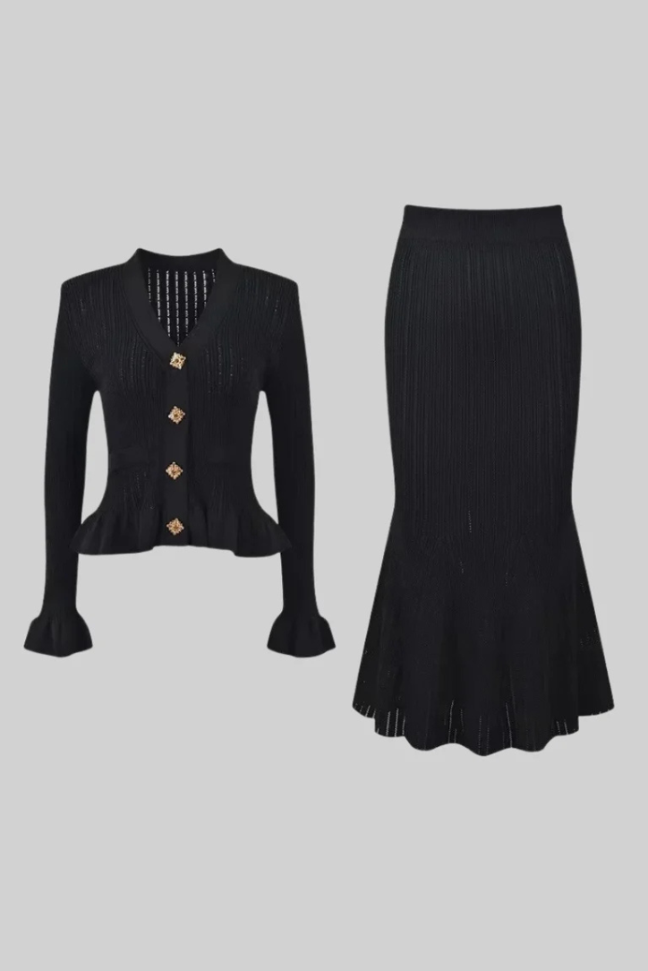 Conjunto De Falda Larga Y Cárdigan Con Botones Para Mujer | Ideal Para Uso Profesional Y Eventos Informales