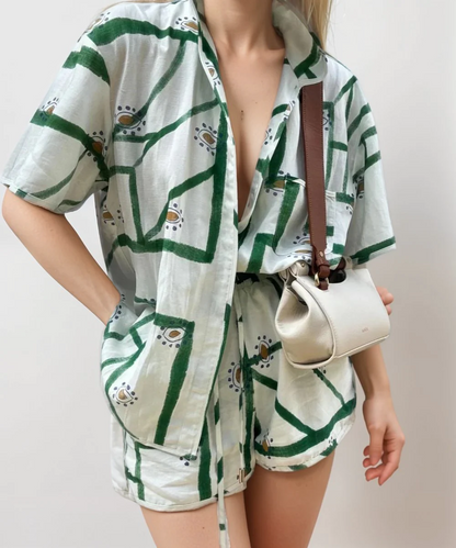 Conjunto con Camisa De Corte Amplio con Motivo Gráfico para Mujer | Ideal para Verano