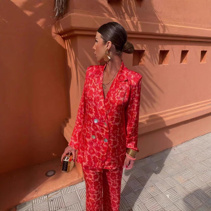 Conjunto De Blazer De Manga Larga Y Pantalón De Pierna Ancha Para Adultos | Ideal Para Entornos Profesionales Y Versátiles