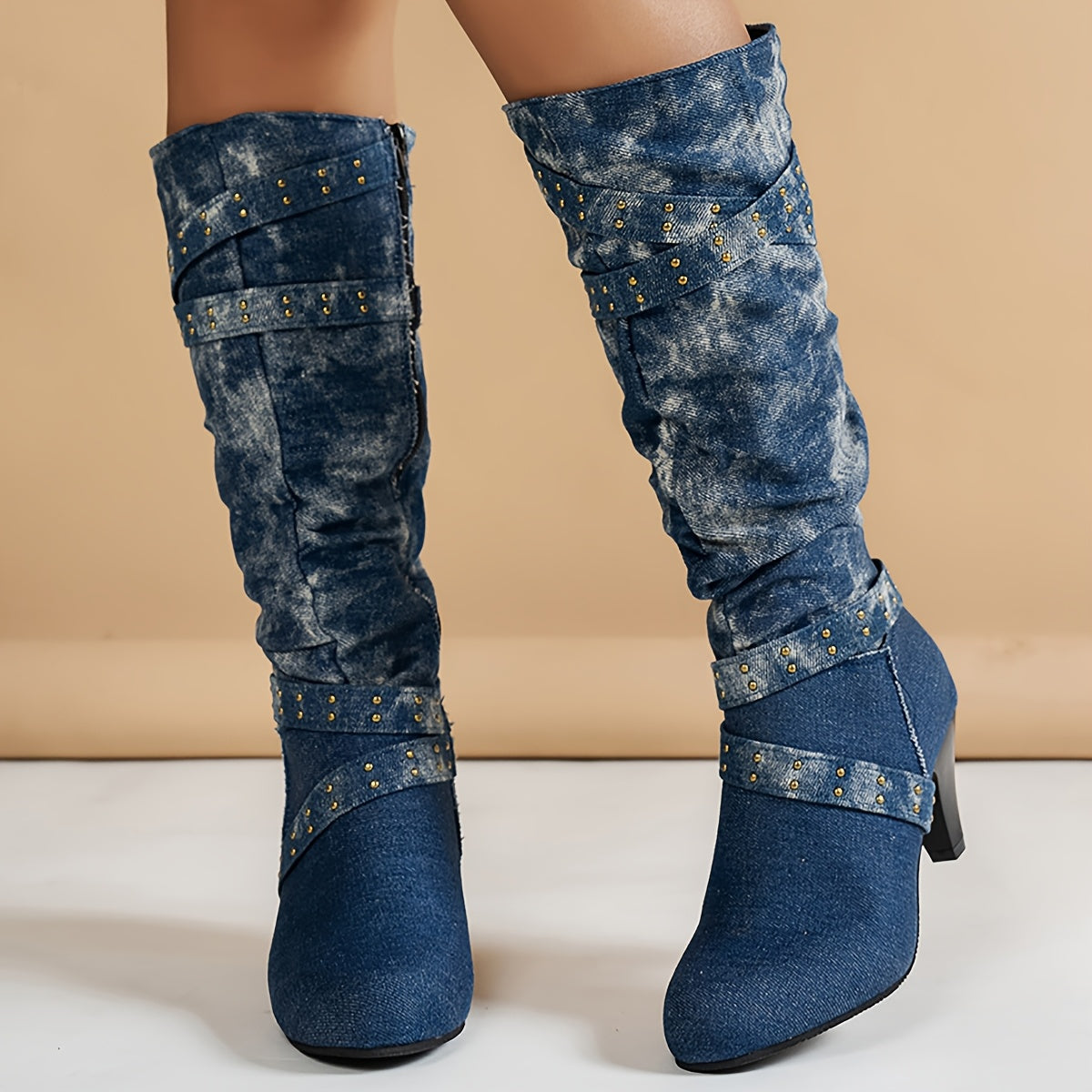 Botas de Tacón Medio para Mujer con Diseño Tejido | Ideal para Varias Temporadas