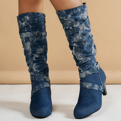 Botas de Tacón Medio para Mujer con Diseño Tejido | Ideal para Varias Temporadas