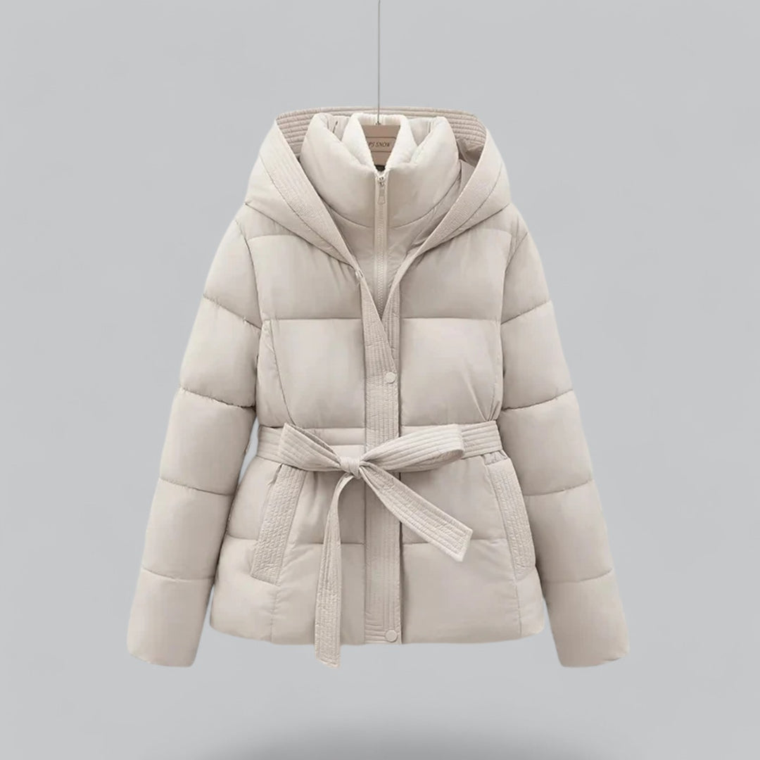 Chaqueta Corta Acolchada con Cinturón y Capucha para Mujer | Uso Diario en Otoño e Invierno