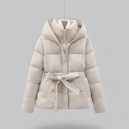 Chaqueta Corta Acolchada con Cinturón y Capucha para Mujer | Uso Diario en Otoño e Invierno