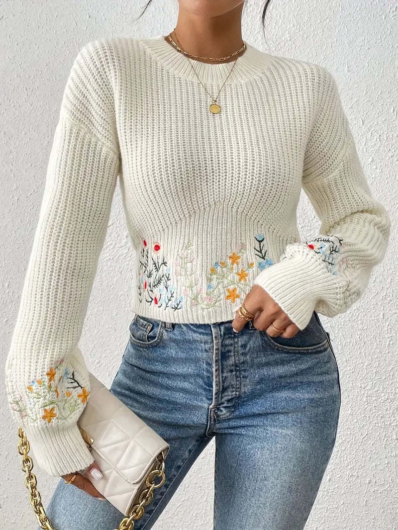 Jersey de Punto con Bordado de Flores para Mujer | Ideal para Primavera y Otoño