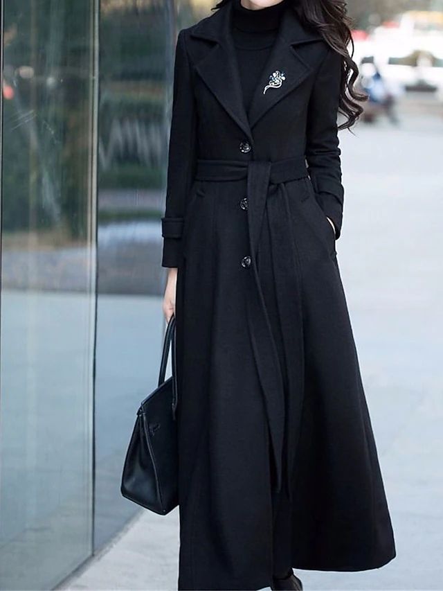 Abrigo Largo con Cinturón Ajustable y Cuello de Solapa para Mujer | Ideal para Invierno