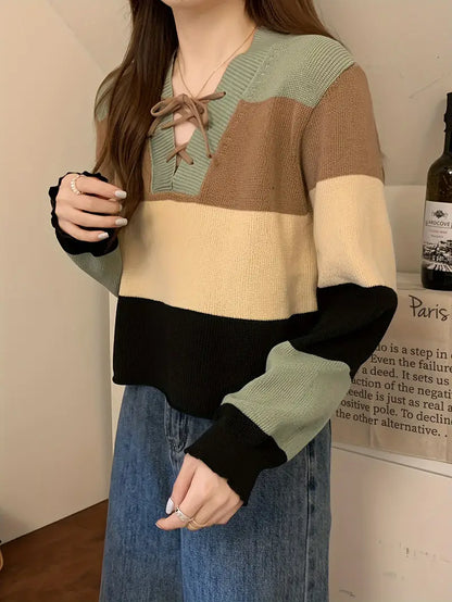 Jersey Multicolor con Cuello en Pico para Mujer | Ideal para Otoño e Invierno