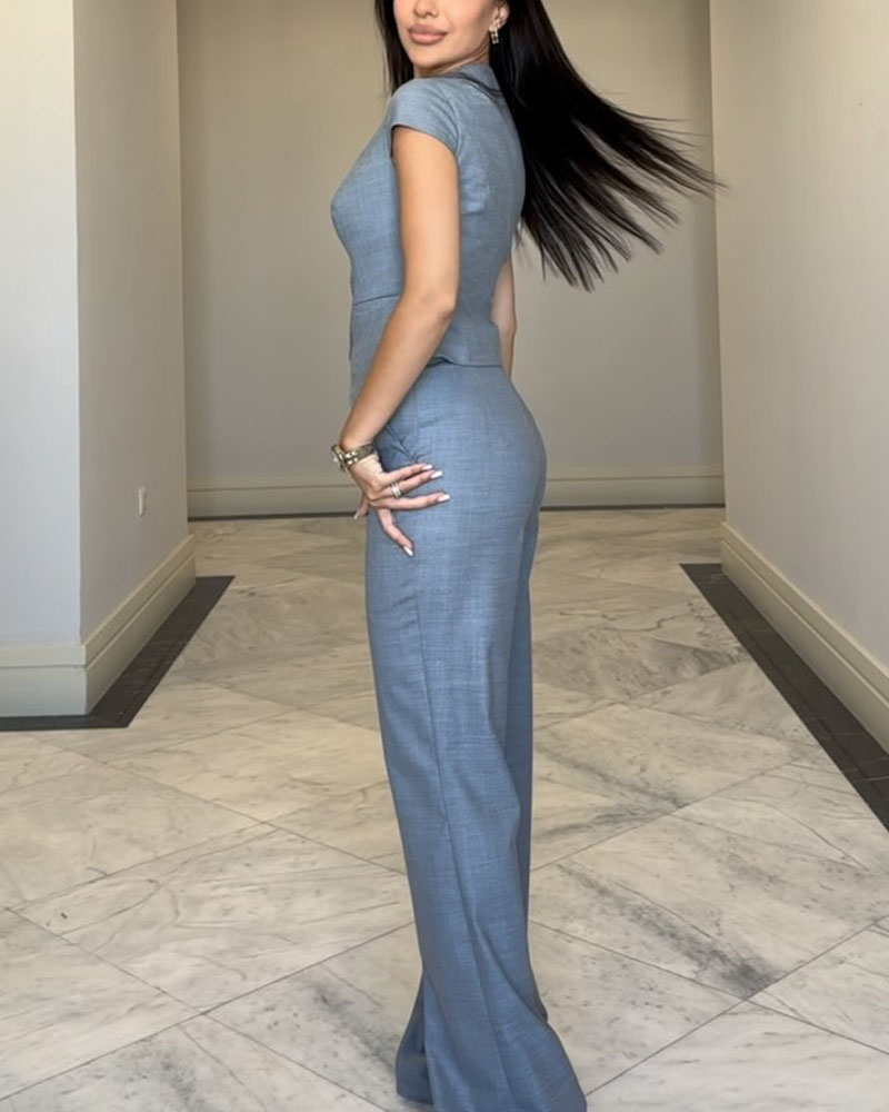 Conjunto De Dos Piezas Con Top De Cuello En V Y Pantalón Para Mujer | Ideal Para Uso Diario