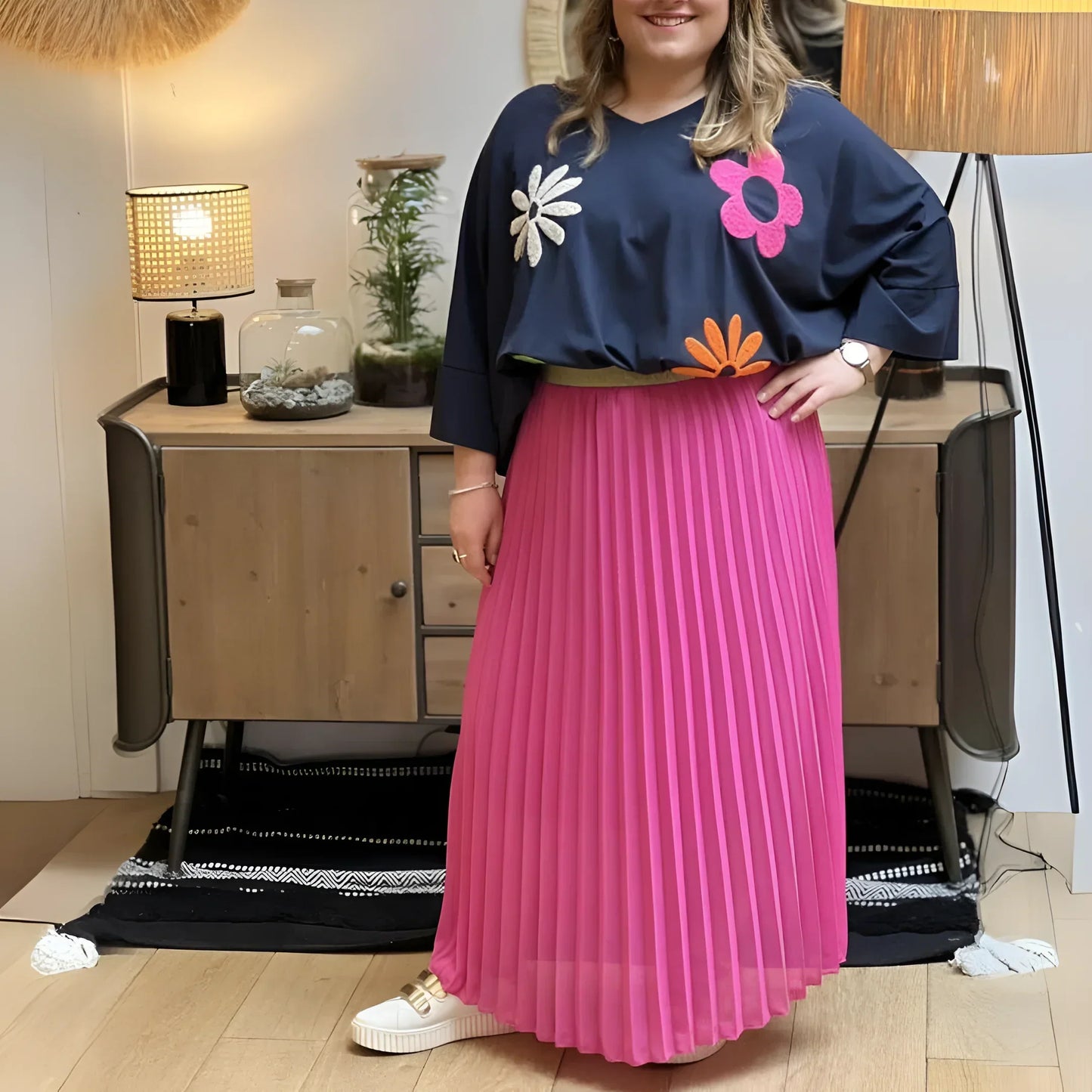 Falda Larga Plisada con Cinturón Dorado para Mujer | Ideal para Uso Diario o Eventos Planificados