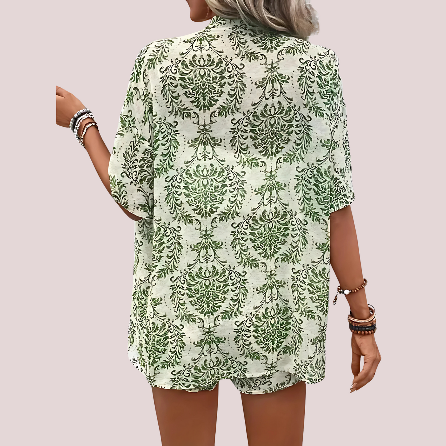 Conjunto de Dos Piezas con Motivo de Hojas para Mujer | Ideal para Uso Informal