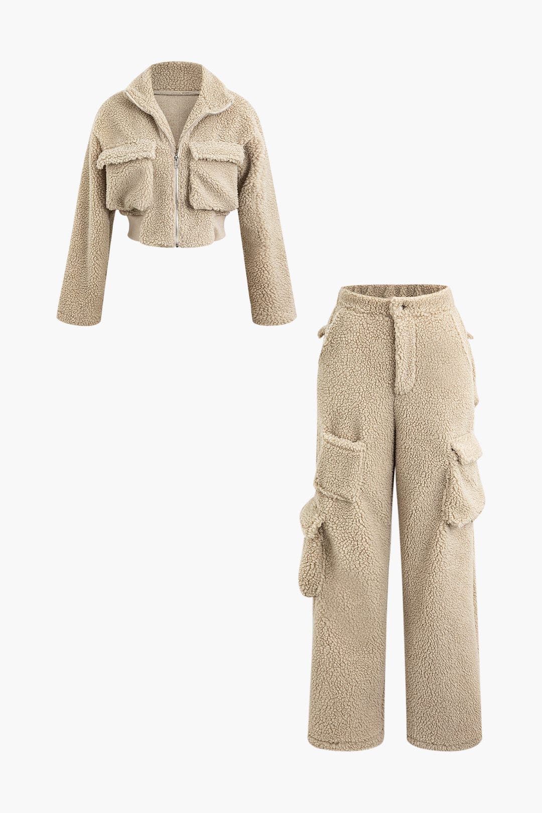 Conjunto de Dos Piezas con Chaqueta Corta y Pantalón Cargo para Mujer | Ideal para Uso Diario y Clima Frío