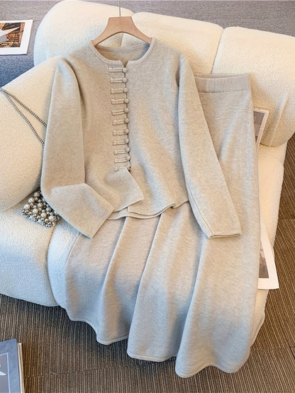 Conjunto De Dos Piezas Con Cárdigan De Manga Larga Para Mujer | Ideal Para Uso Diario