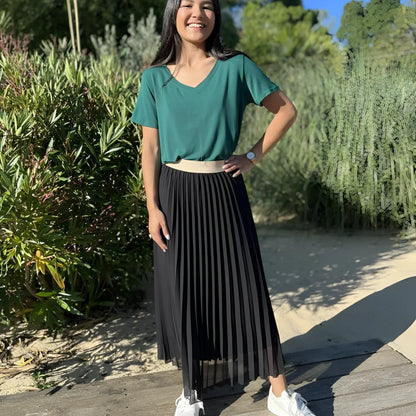 Falda Larga Plisada con Cinturón Dorado para Mujer | Ideal para Uso Diario o Eventos Planificados