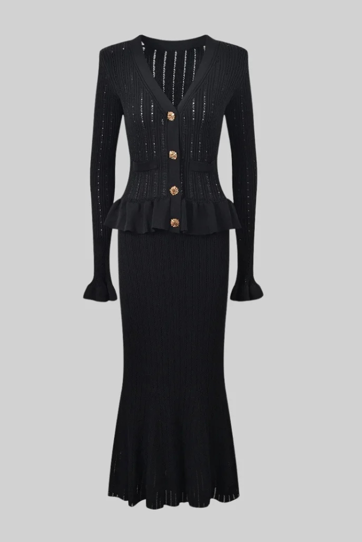 Conjunto De Falda Larga Y Cárdigan Con Botones Para Mujer | Ideal Para Uso Profesional Y Eventos Informales