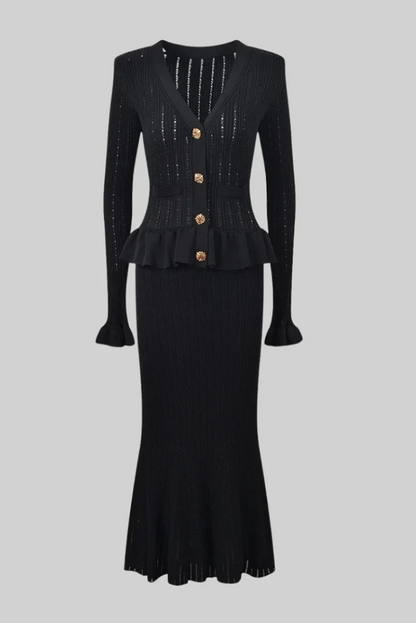 Conjunto De Falda Larga Y Cárdigan Con Botones Para Mujer | Ideal Para Uso Profesional Y Eventos Informales