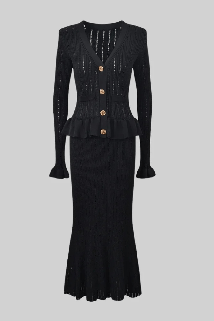 Conjunto De Dos Piezas con Chaqueta Ajustada y Falda Midi para Mujer | Ideal para Uso Diario